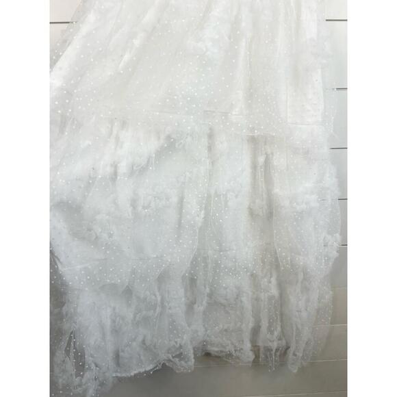 JUST ME White Lace Sleeveless Deep V-Neck Tiered Midi Dress Size L Open Back - Picture 5 of 16